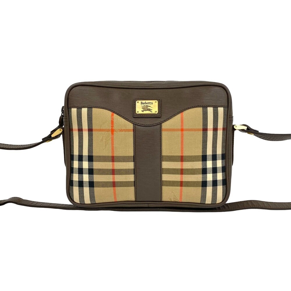 Burberrys Nova Check pattern Shadow Horse logo hardware canvas leather genuin...